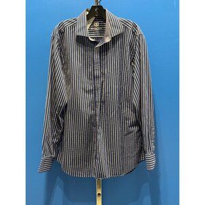 Bugatchi Uomo Mens Blue & White Striped Button-Up Shirt L